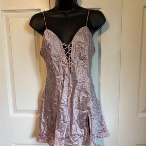 La SENZA Pink Leopard Satin Chemise with Lace-Up Front